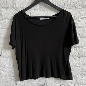 T by Alexander Wang Cropped Black Ribbed Tee